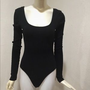 Rehab Black Long Sleeve Backless Bodysuit S